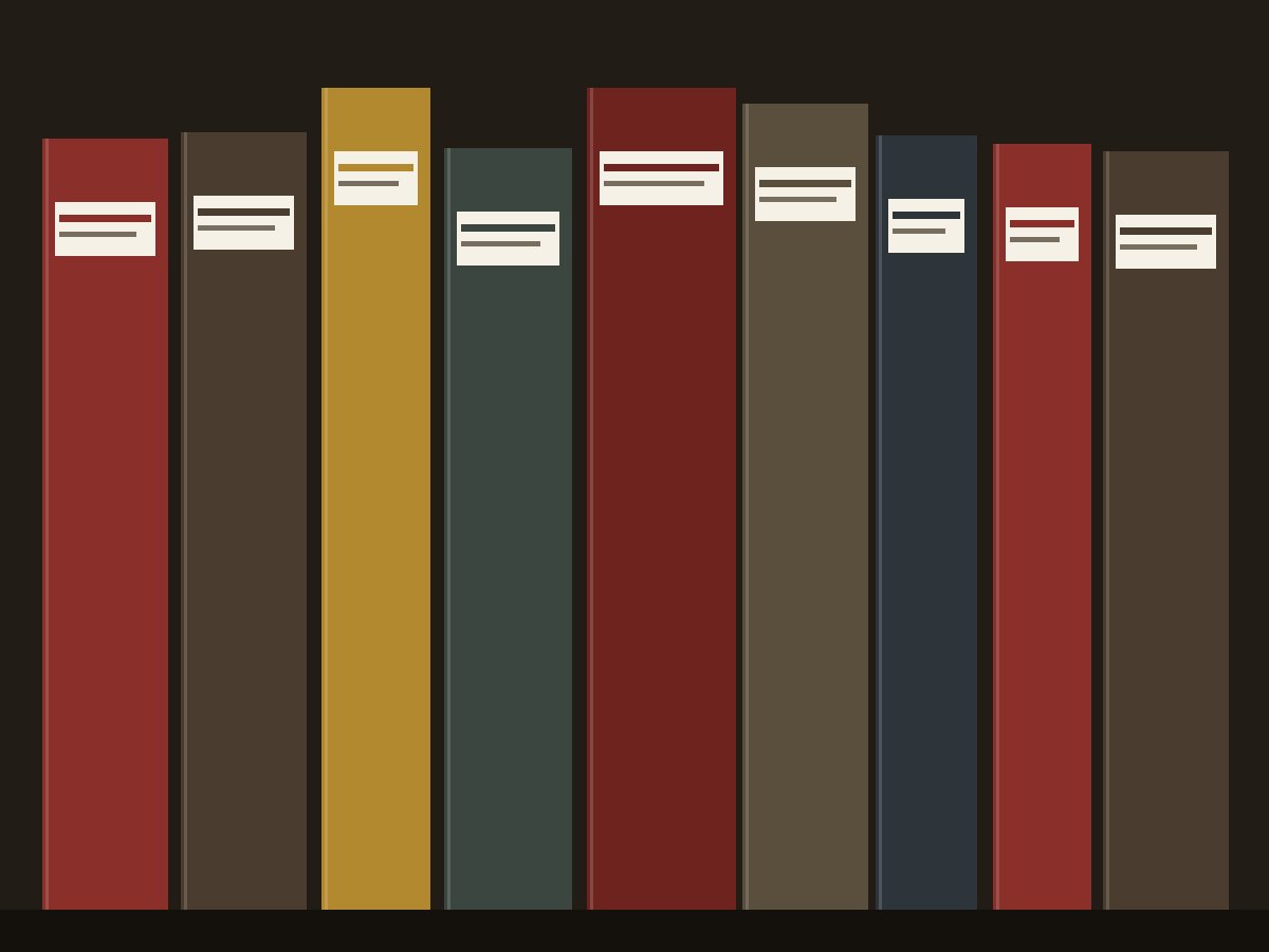 Корешки книг на полке издательского дома